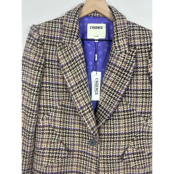 L'Agence NWT Tweed Wool Blend Houndstooth Blazer Tan Sz 4 Office Business Casual - Picture 4 of 9